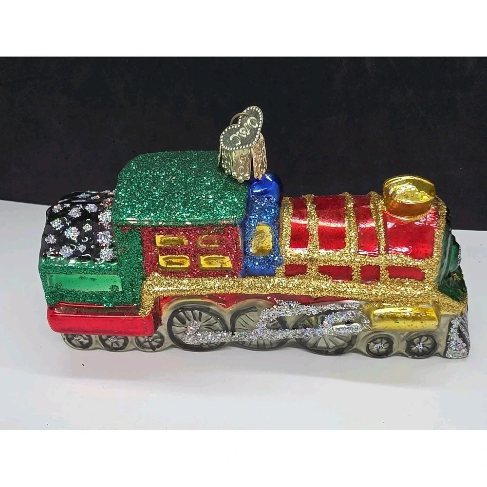 Old World Handpainted Glitter Glass Engine Train Christmas Ornament - Picture 3 of 6